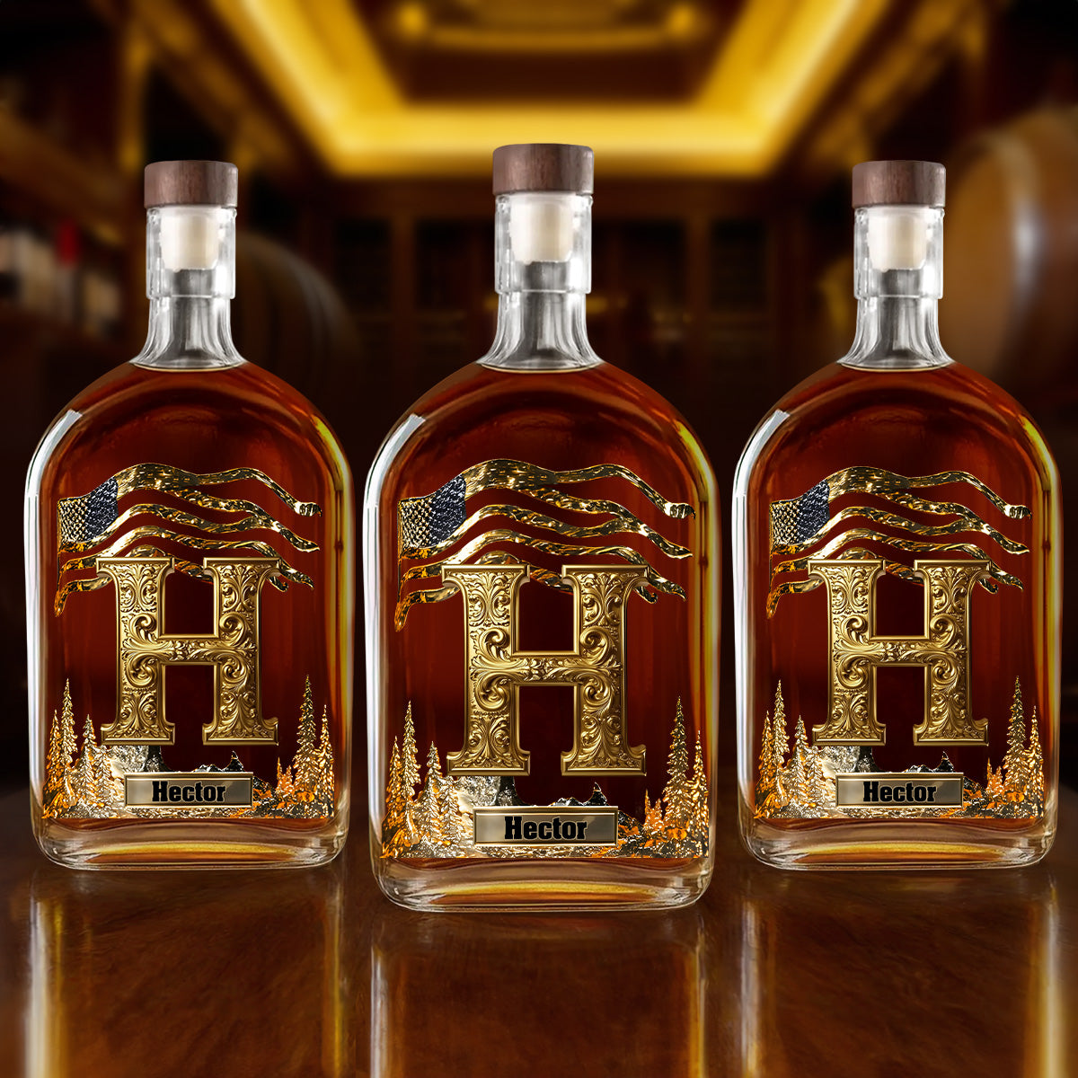 Golden Initial Gift For Husband and Dad - Personalized Whiskey Bottle