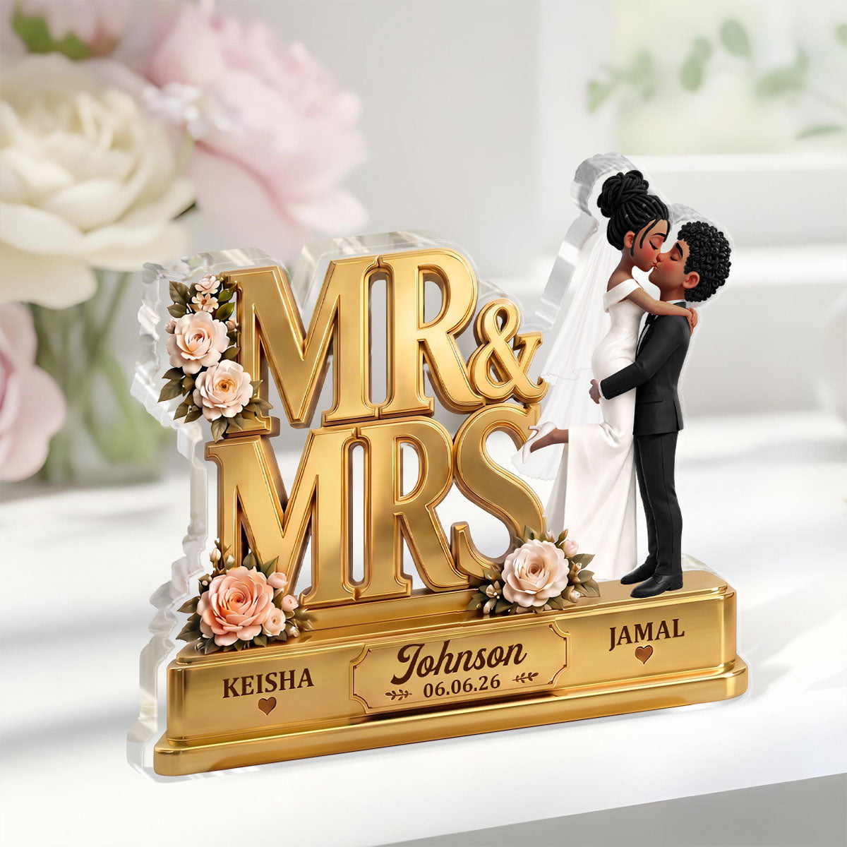 Mr & Mrs Gift For Wedding - Personalized Custom Shaped Acrylic Plaque