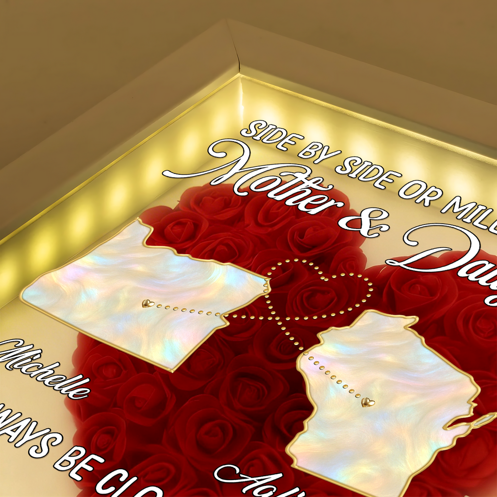 Mother And Daughter Will Always Be Close At Heart - Personalized Heart Flower Shadow Box