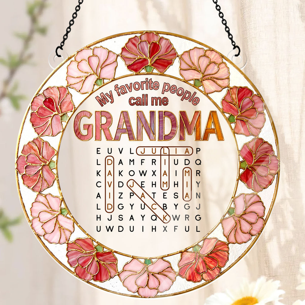 Favorite People Call Me Grandma Word Search Puzzle - Personalized Acrylic Suncatcher