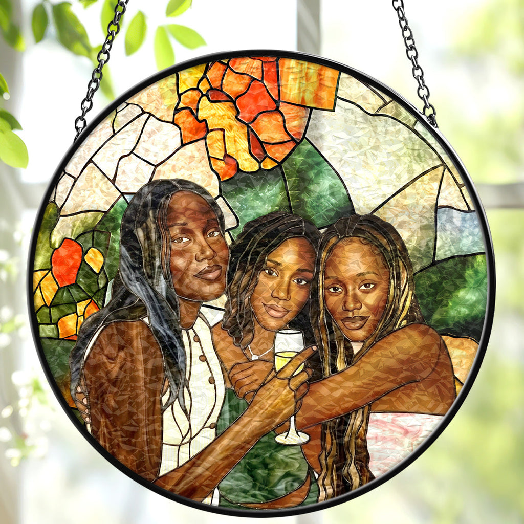 Custom Photo Stained Glass Portrait Besties Friends - Personalized Stained Glass Window Hanging Suncatcher