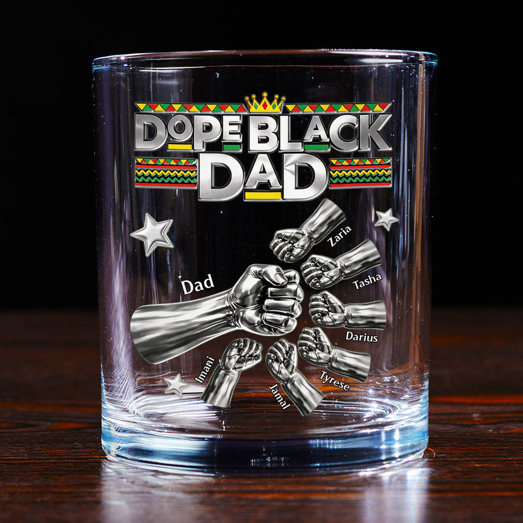Dope Black Dad - Personalized Round Whiskey Glass