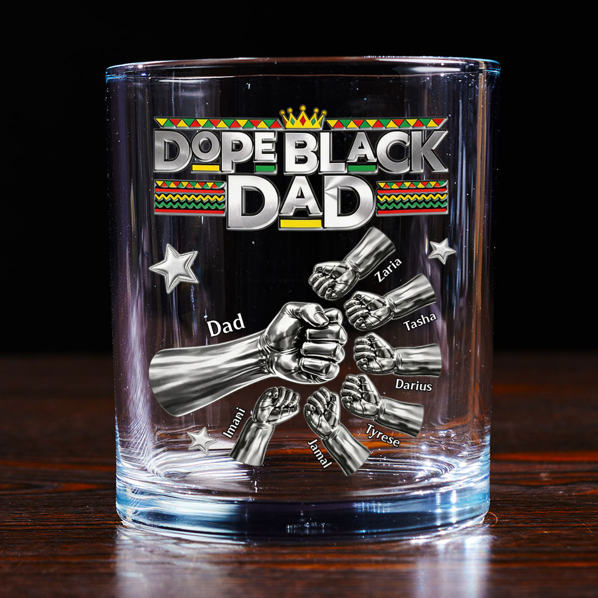 Dope Black Dad - Personalized Round Whiskey Glass