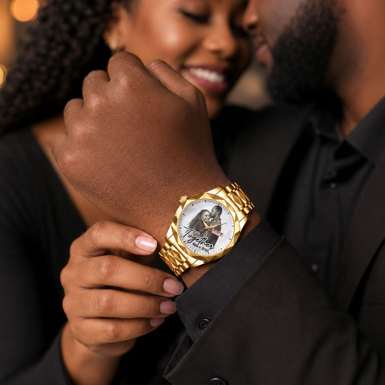 Custom Photo Husband Wife Couple Anniversary Gift Together Forever - Personalized Men's Wrist Watch