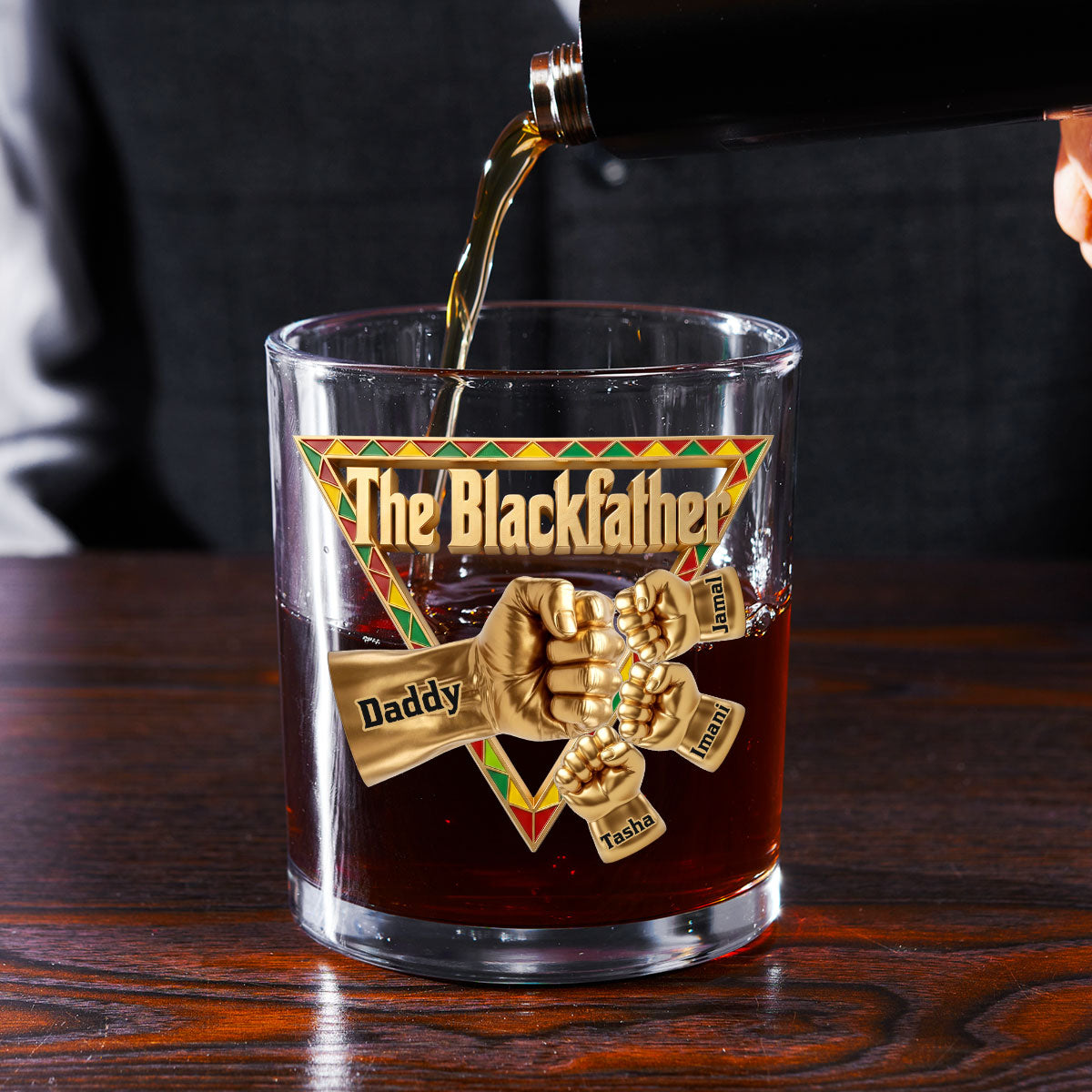 The Black Father - Personalized Round Whiskey Glass