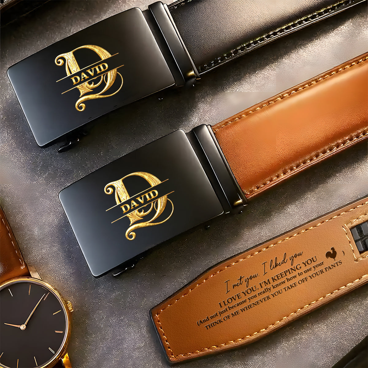 I Licked It So It's Mine - Personalized Leather Belt With Printed Buckle