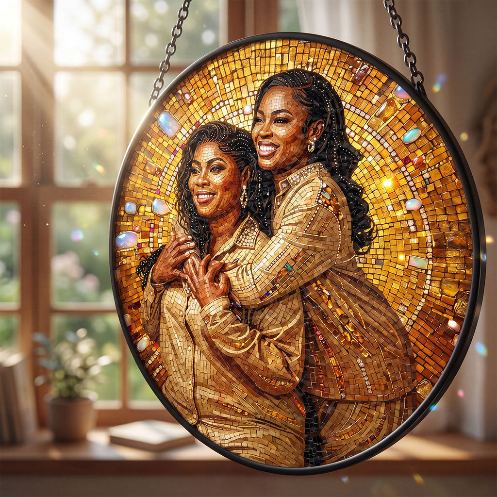 Custom Photo Portrait Premium Mosaic Mom Grandma Parents Family - Personalized Stained Glass Window Hanging Suncatcher