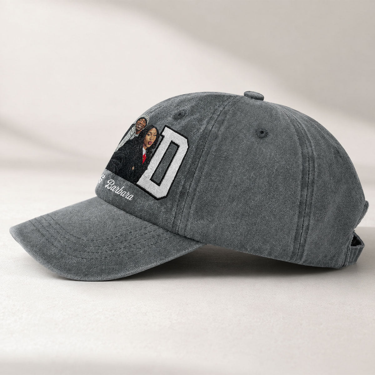Custom Photo Portrait Dad Grandpa Family Dad - Personalized Vintage Washed Denim Cap