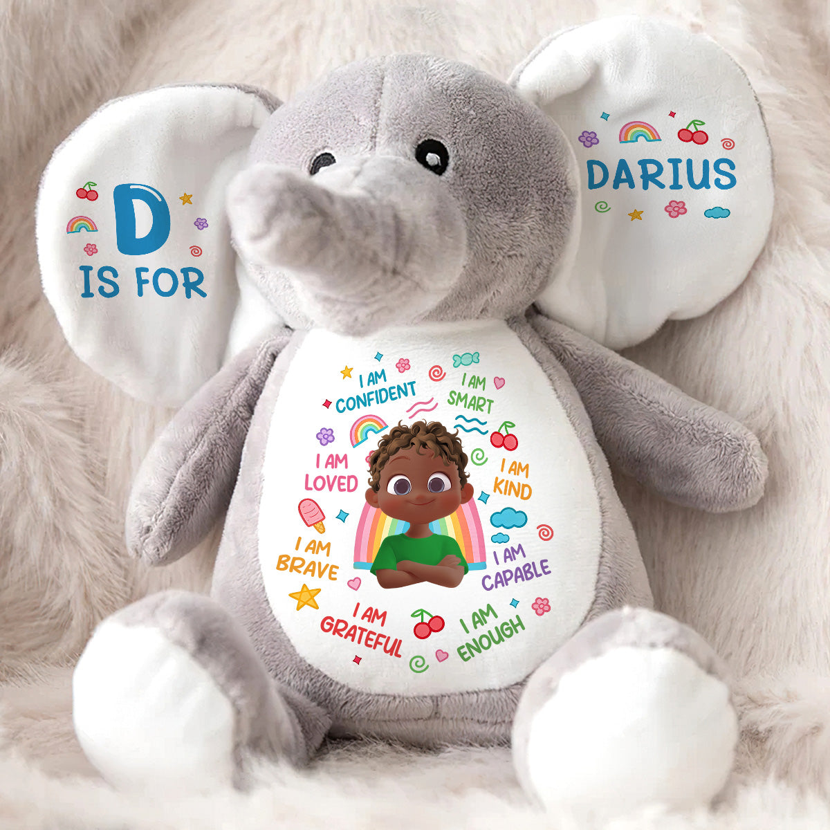 I Am Kind I Am Smart - Personalized Stuffed Elephant