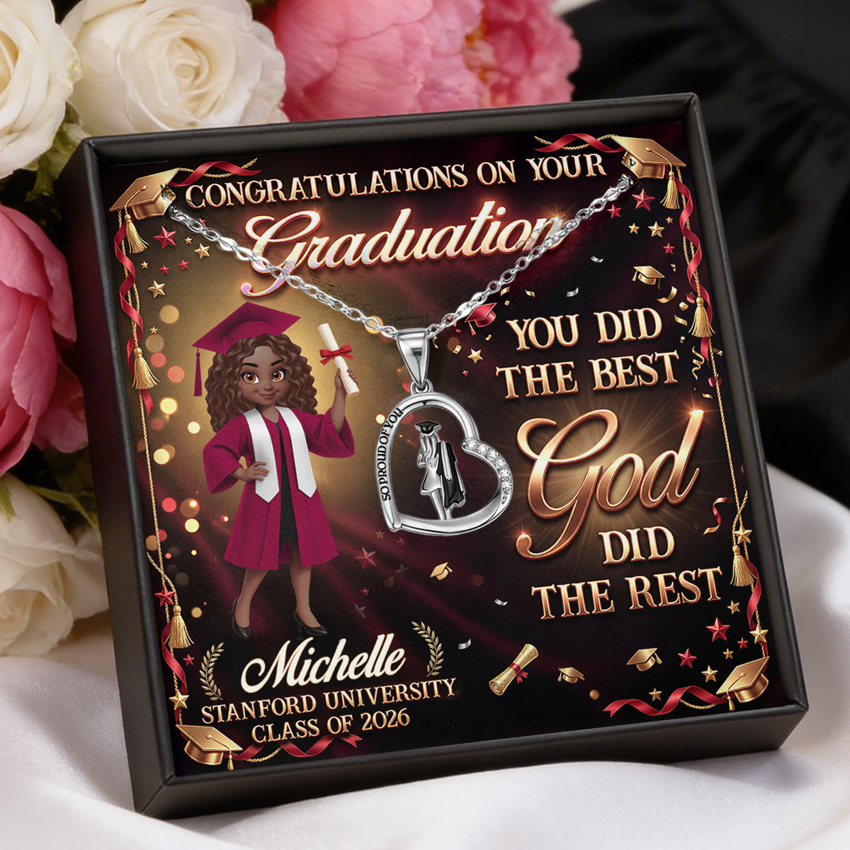 You Did The Best God Did The Rest - Personalized Graduation Girl Necklace