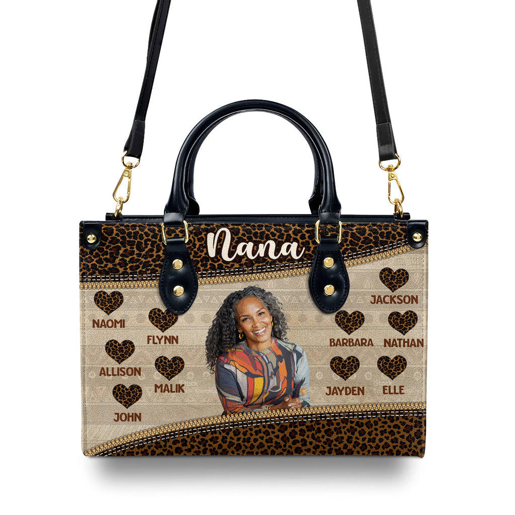 Grandma Heartprint - Personalized Leather Handbag