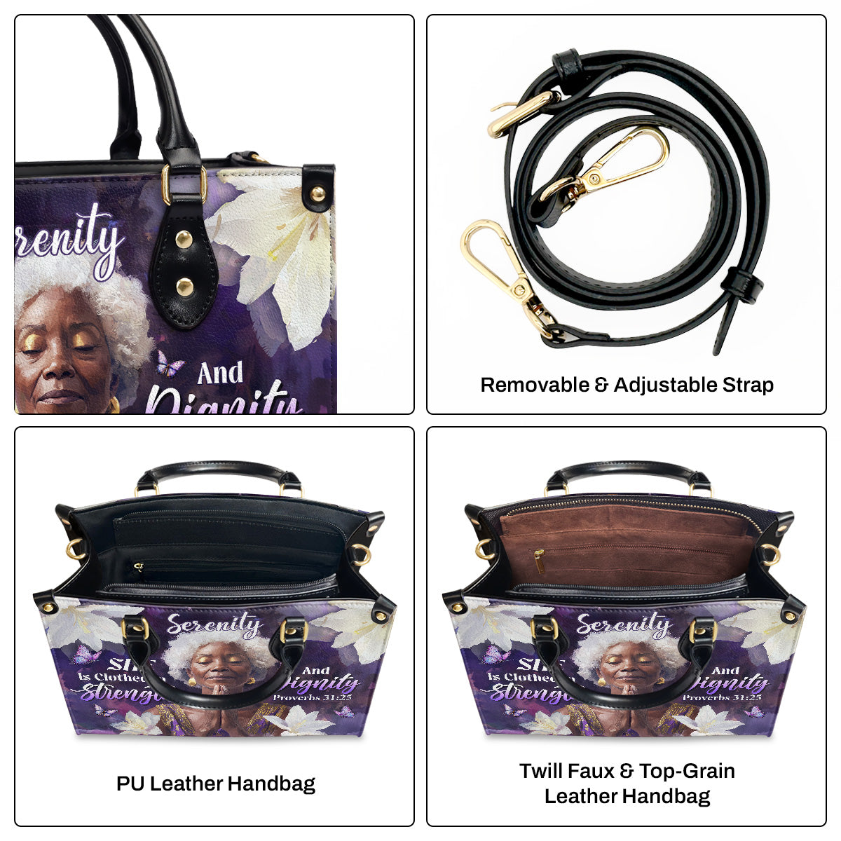 She Is Clothed In Strength And Dignity - Personalized Leather Handbag