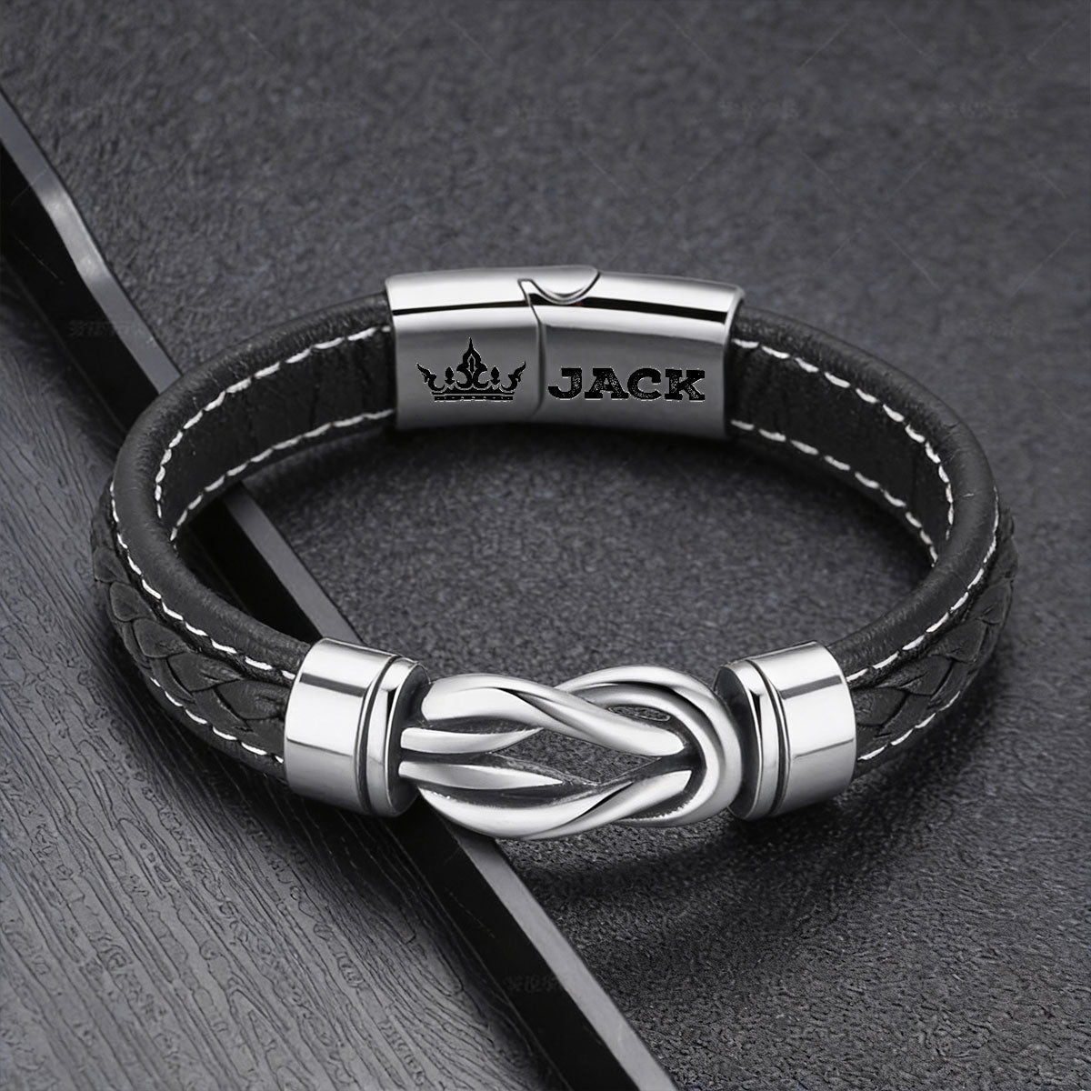 Remember Whose King You Are - Personalized Braided Leather Infinity Bracelet