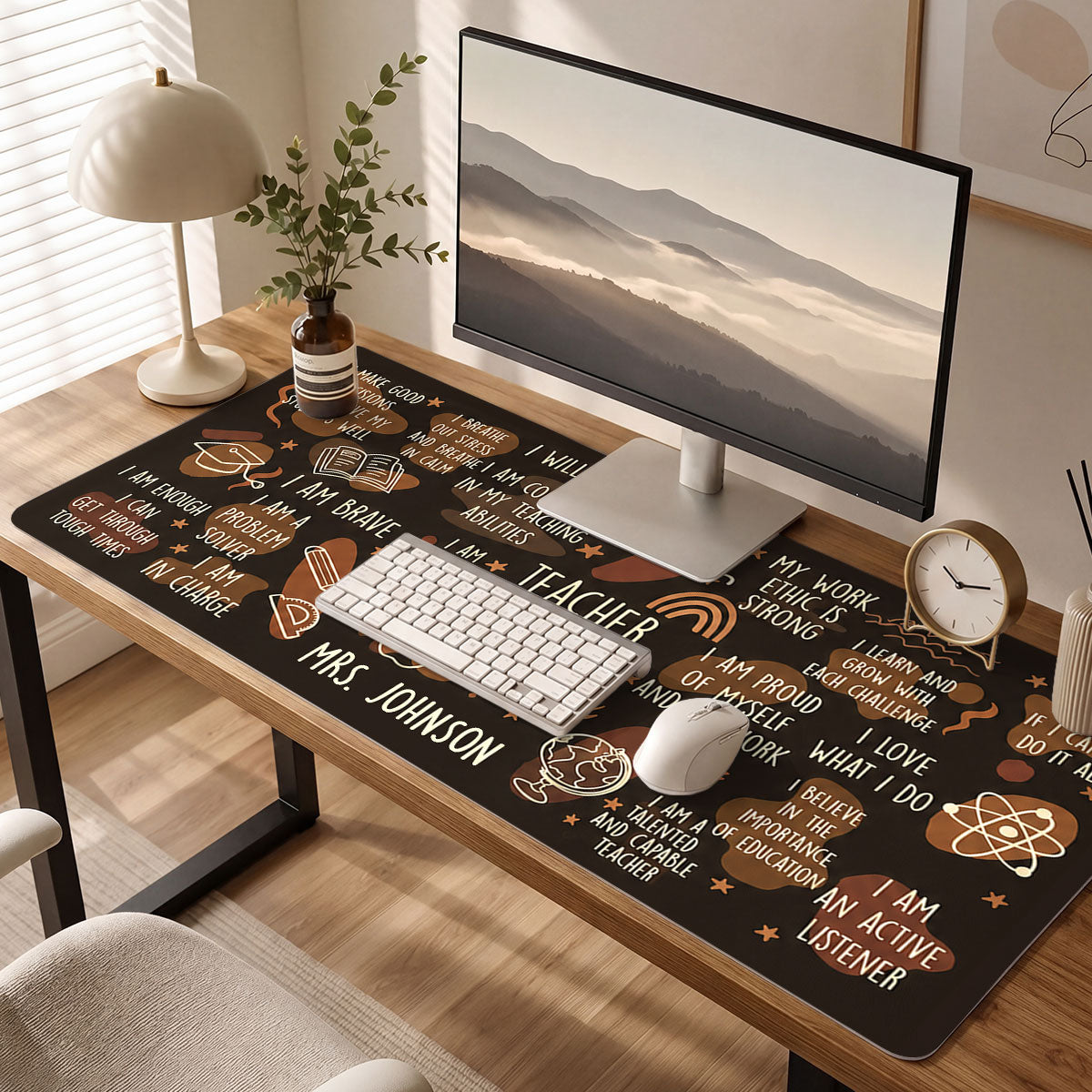 Daily Teacher Affirmations Decoration For Teachers - Personalized Leather Desk Mat