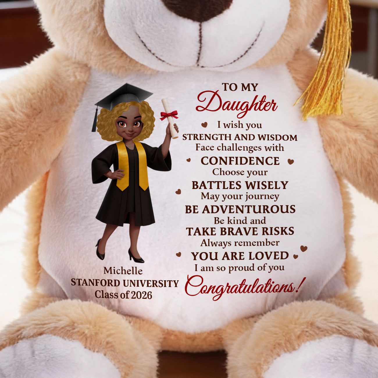 I Wish You Strength And Wisdom - Personalized Graduation Teddy Bear