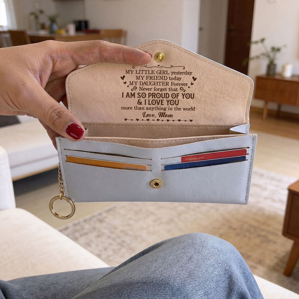 My Little Girl Yesterday, My Friend Today, My Daughter Forever - Personalized Leather Envelope Wallet