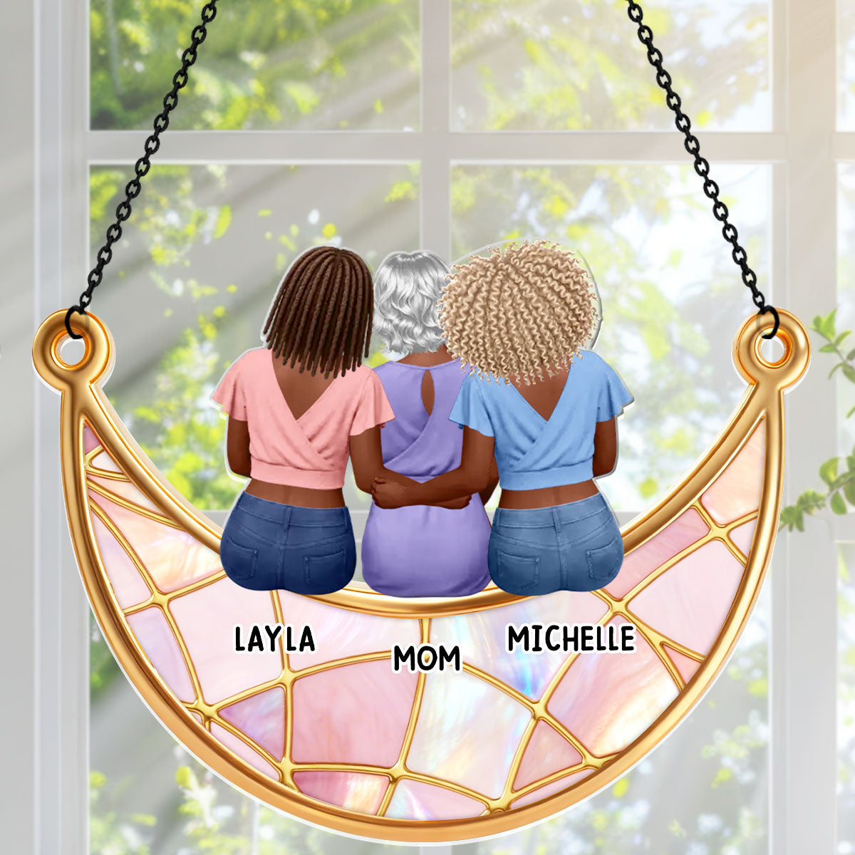Mother And Daughter Son Moon Love - Personalized Acrylic Suncatcher