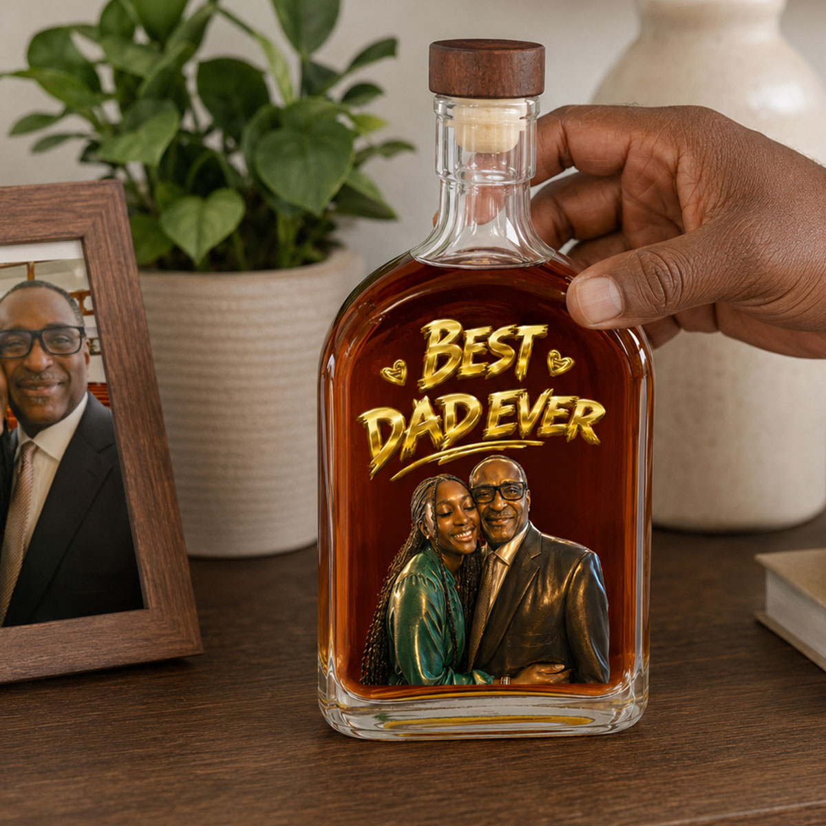 Custom Photo Portrait Dad Grandpa Family - Personalized Whiskey Bottle