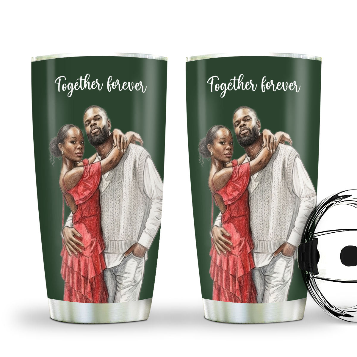 Custom Photo Colored Pencil Sketch Portrait Together Forever - Personalized Stainless Steel Tumbler