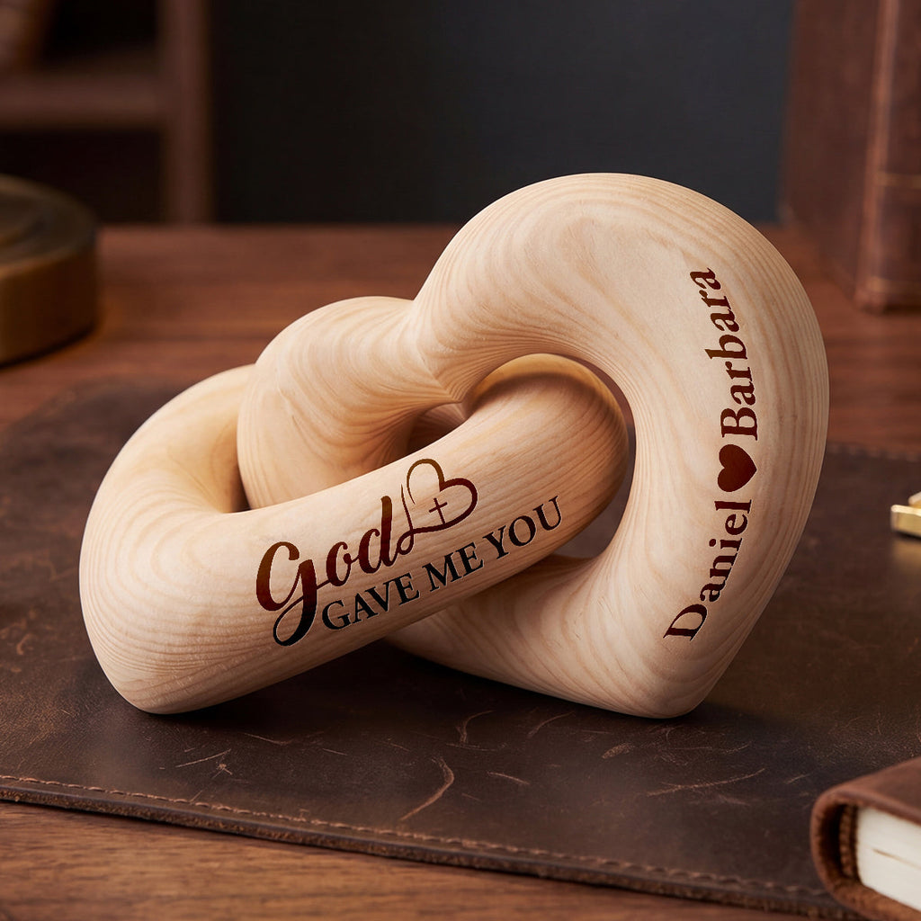 God Gave Me You - Personalized Interlocking Wooden Hearts