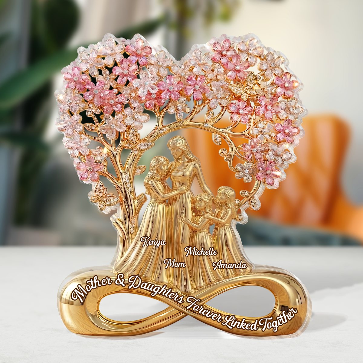Mother & Daughters Forever Linked Together - Personalized Custom Shaped Acrylic Plaque