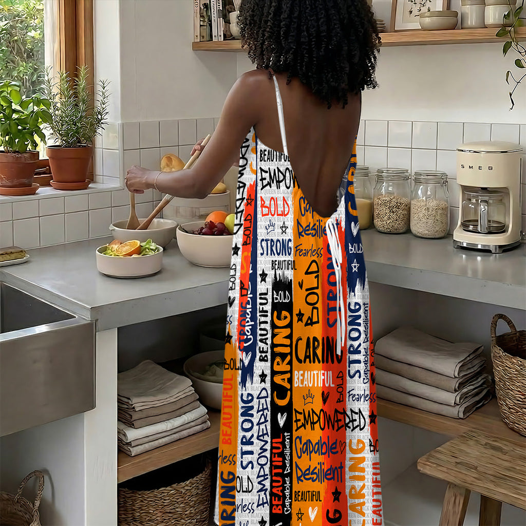 Black Queen Graffiti Style - Personalized Backless Cami Maxi Dress