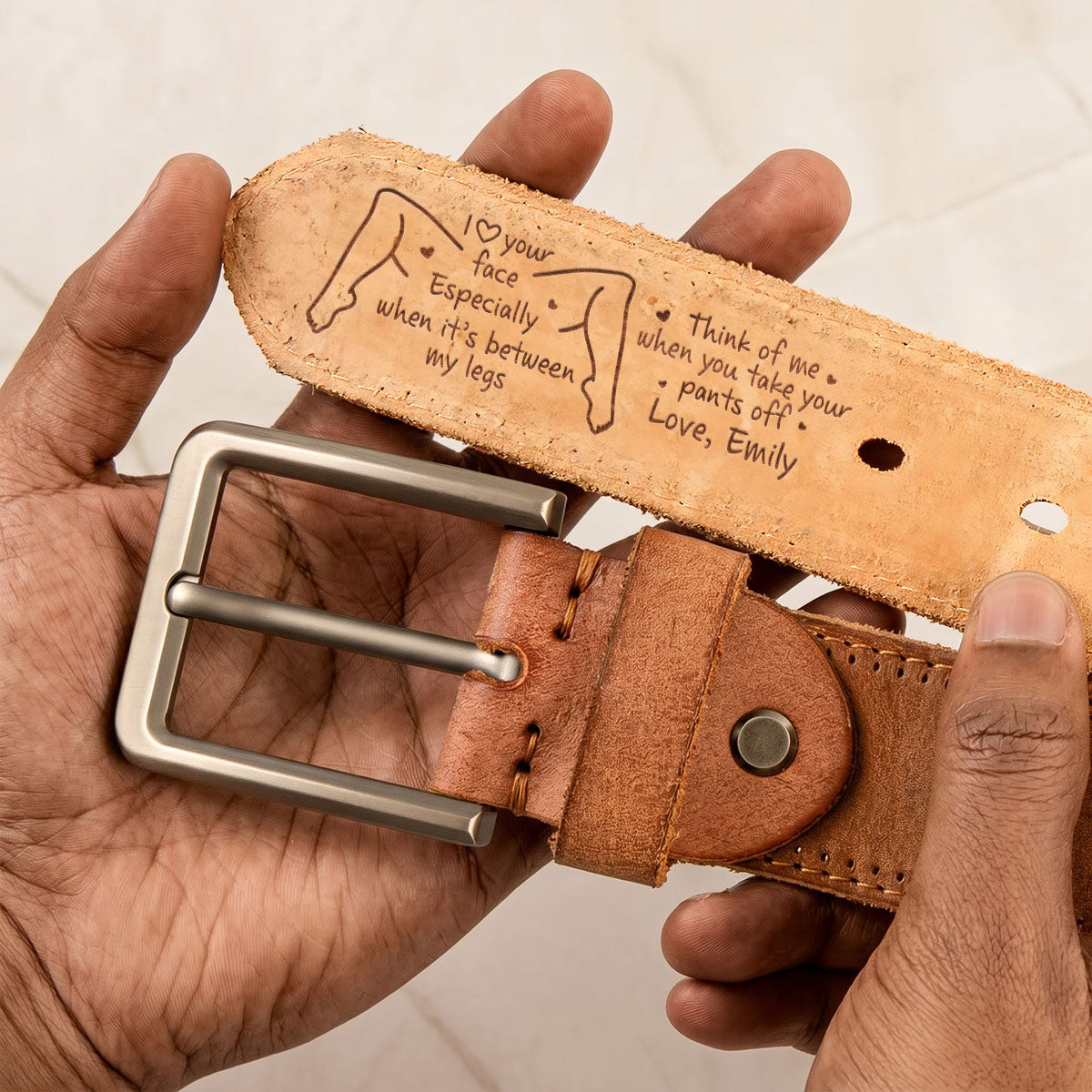 I Love Your Face Especially When It's Between My Legs - Personalized Cowhide Belt