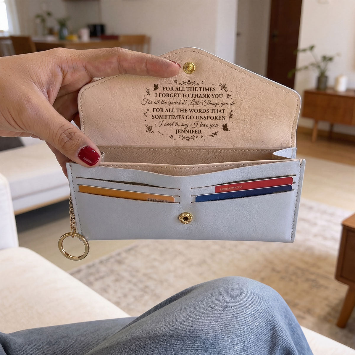 Thank You For Everything - Personalized Leather Envelope Wallet