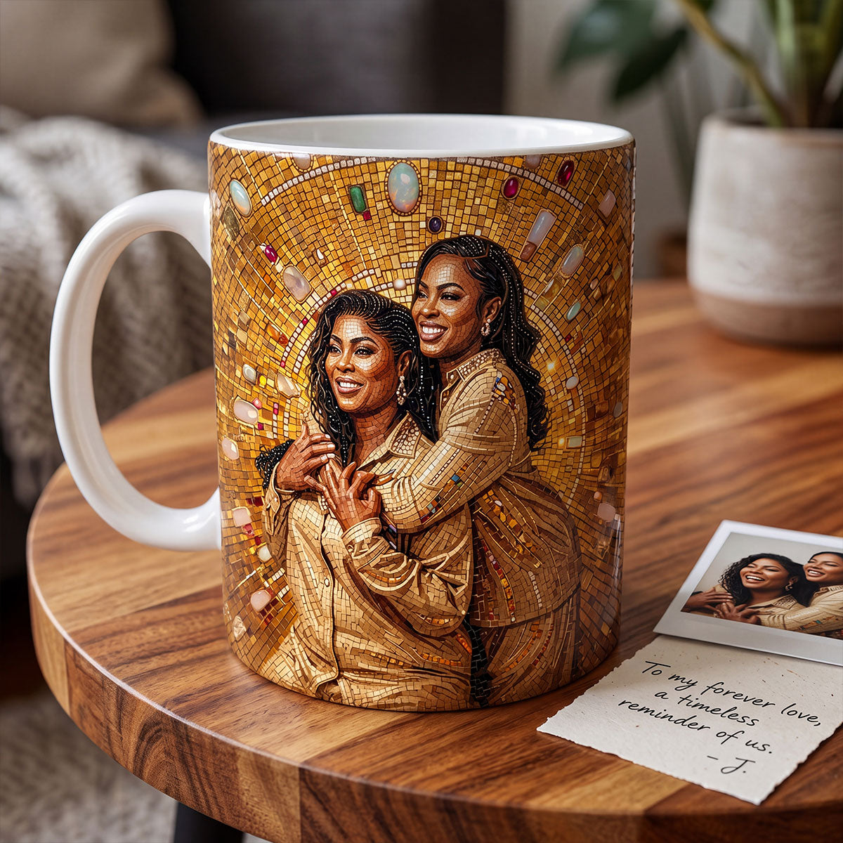 Custom Photo Portrait Premium Mosaic Mom Grandma Parents Family Gold Version - Personalized Ceramic Coffee Mug
