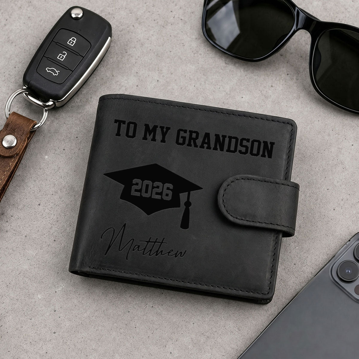 I'm In Heaven But I Won't Miss This Day - Personalized Men's Engraved Leather Wallet