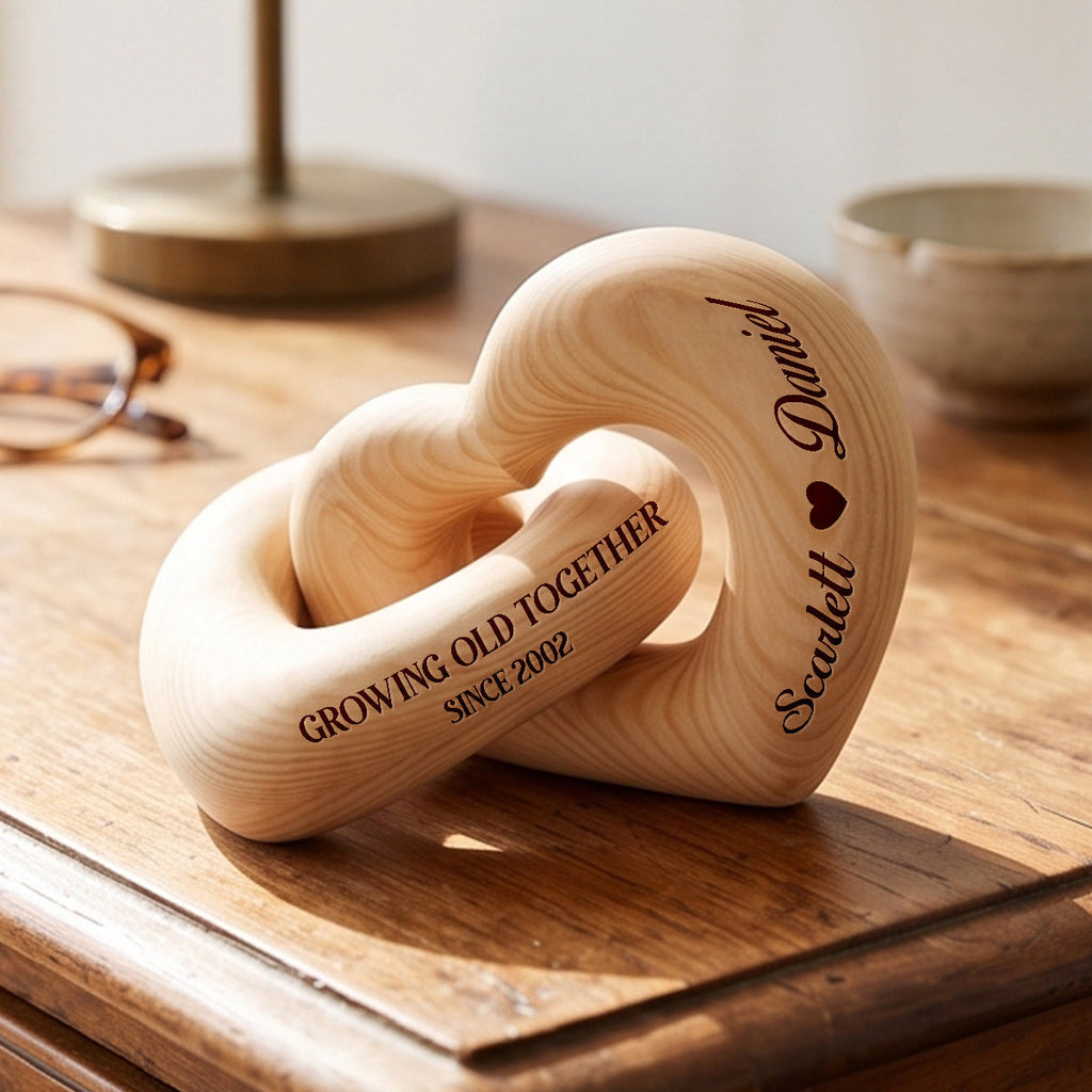 Growing Old Together - Personalized Interlocking Wooden Hearts