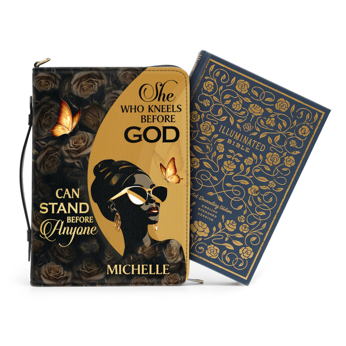 She Who Kneels Before God Can Stand Before Anyone - Personalized Bible Cover