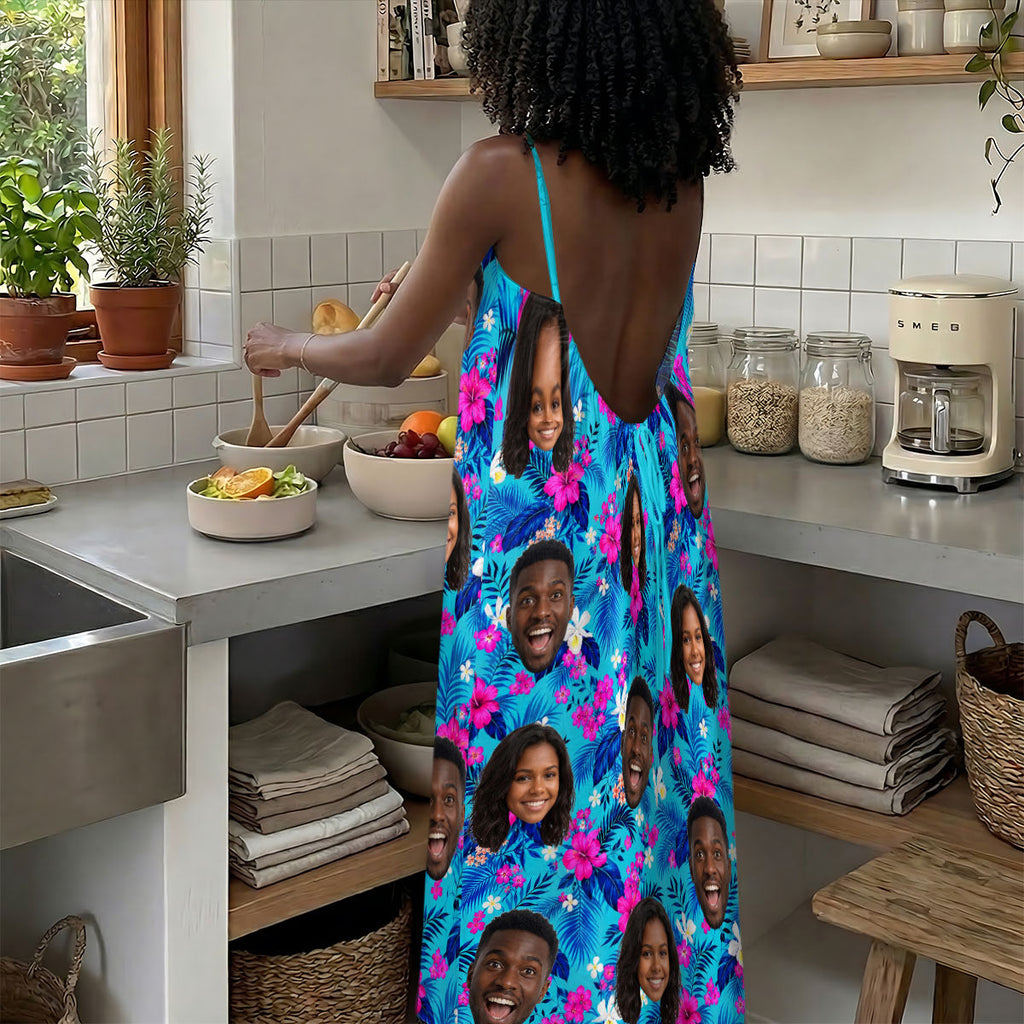 Tropical Funny Couple Upload Photo - Personalized Backless Cami Maxi Dress