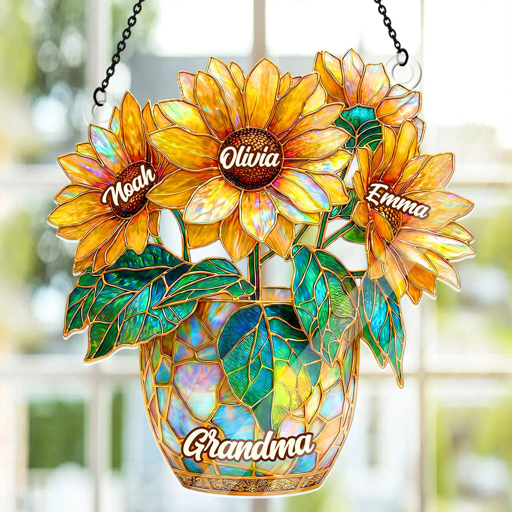 Sunflower Love For Grandma - Personalized Acrylic Suncatcher