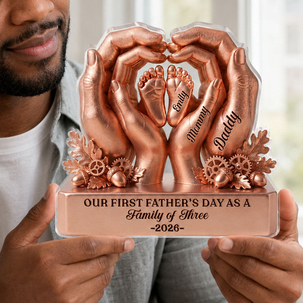 Our First Father's Day As A Family Of Three - Personalized Custom Shaped Acrylic Plaque