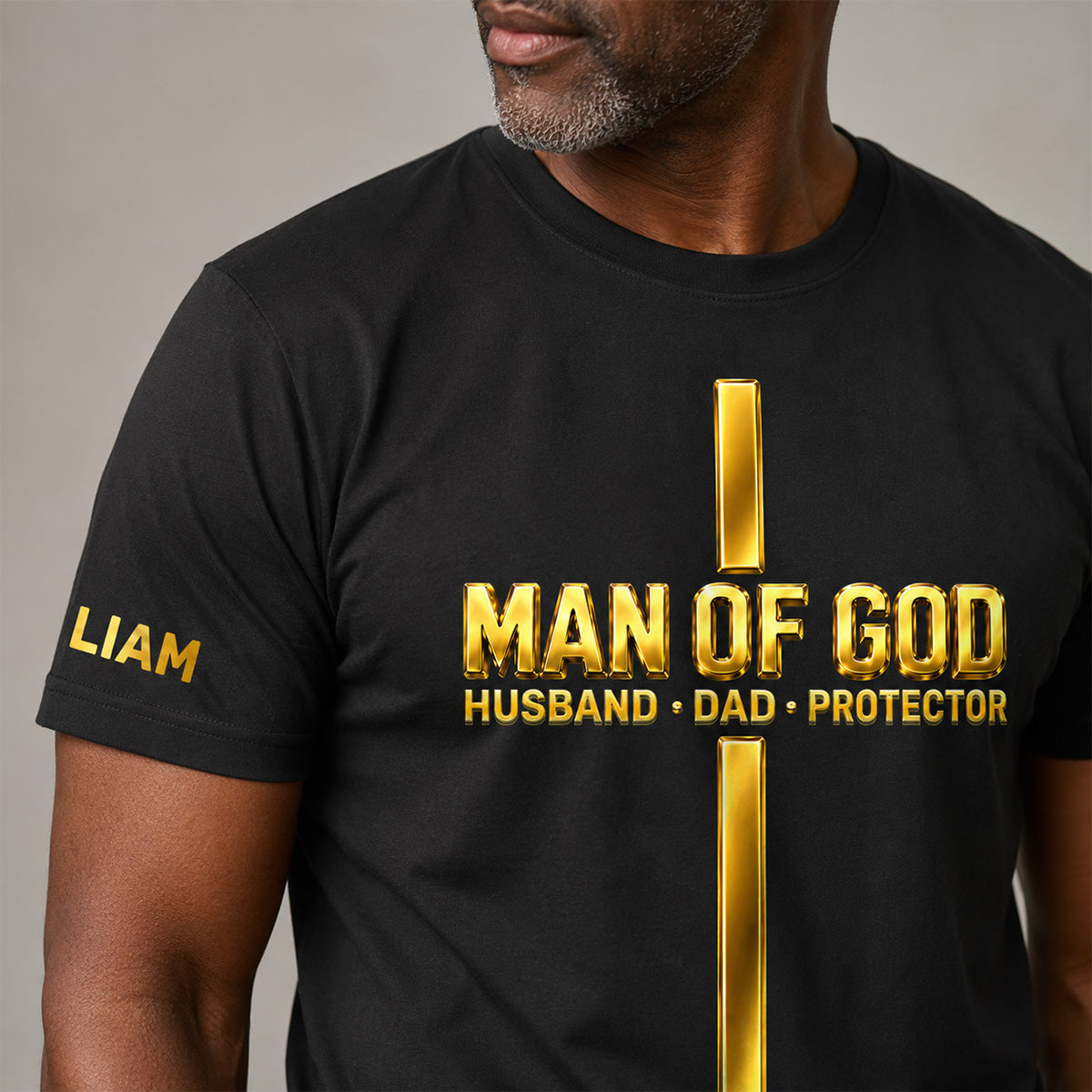Godly Husband Dad Protector - Personalized T-shirt With Front And Sleeve Design