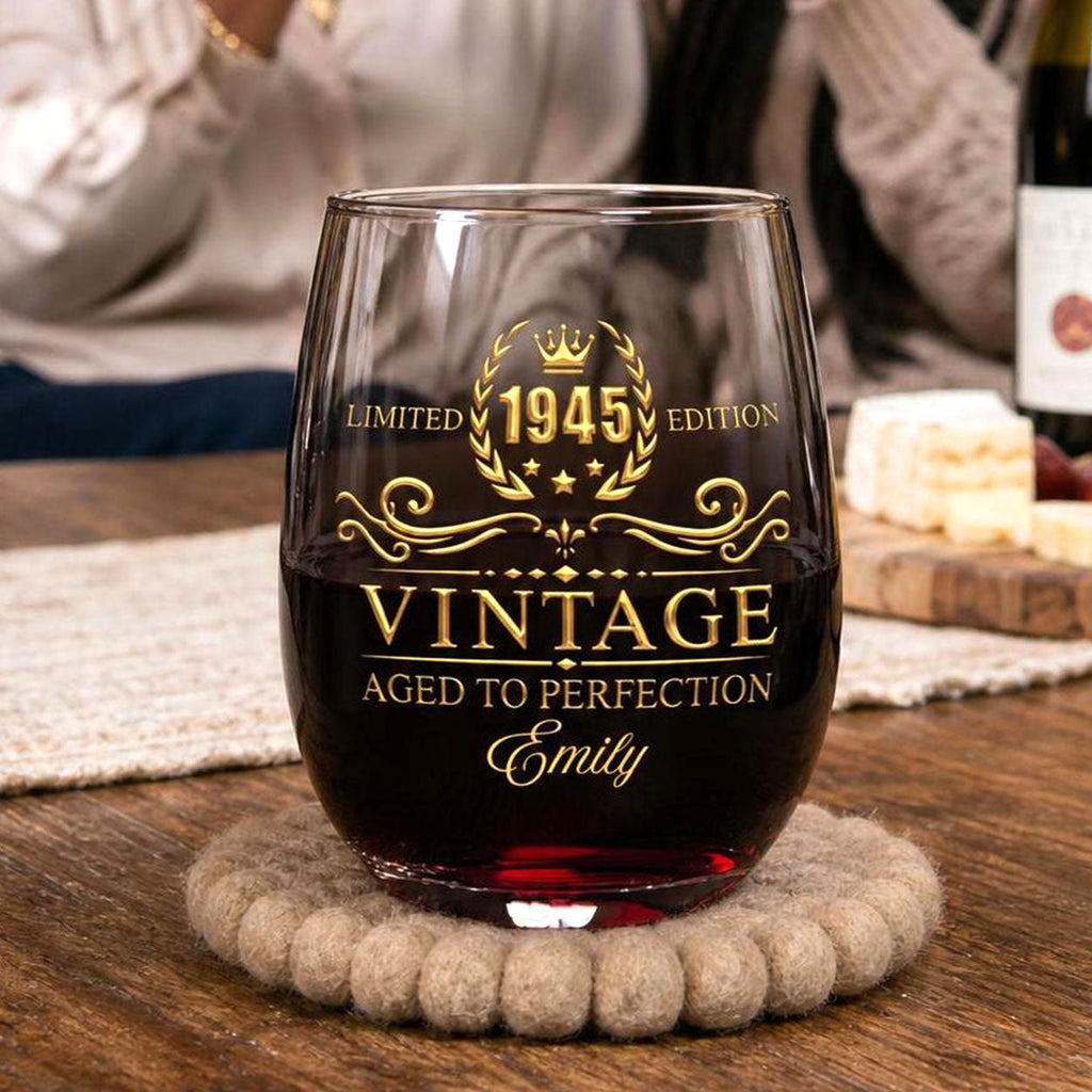 Limited Edition Aged To Perfection - Personalized Stemless Wine Glass