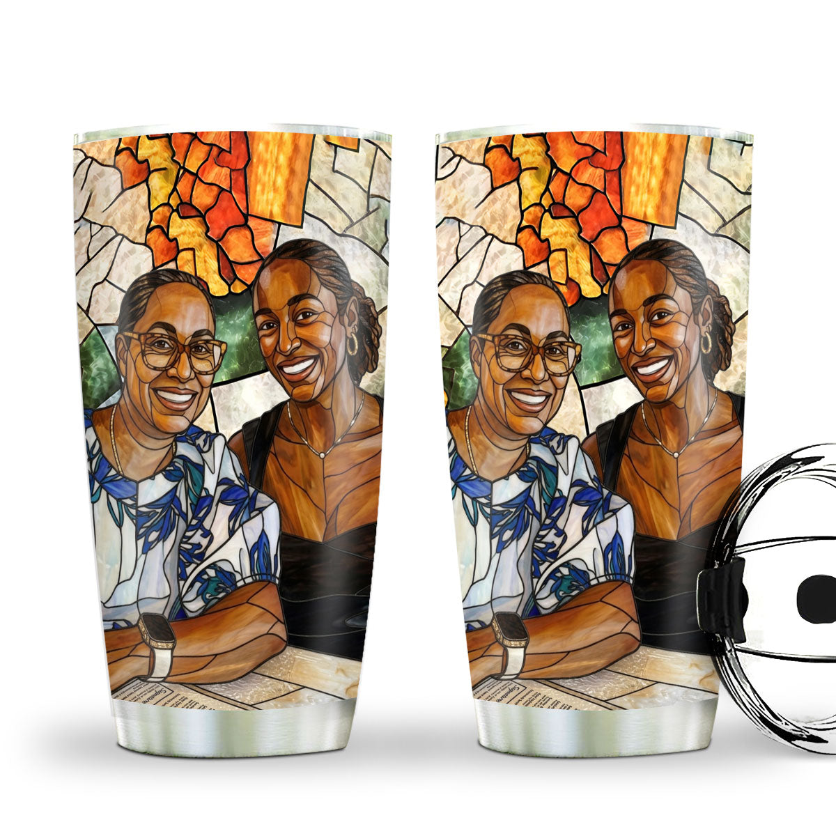 Custom Photo Stained Glass Portrait Mom Grandma Parents Family - Personalized Stainless Steel Tumbler