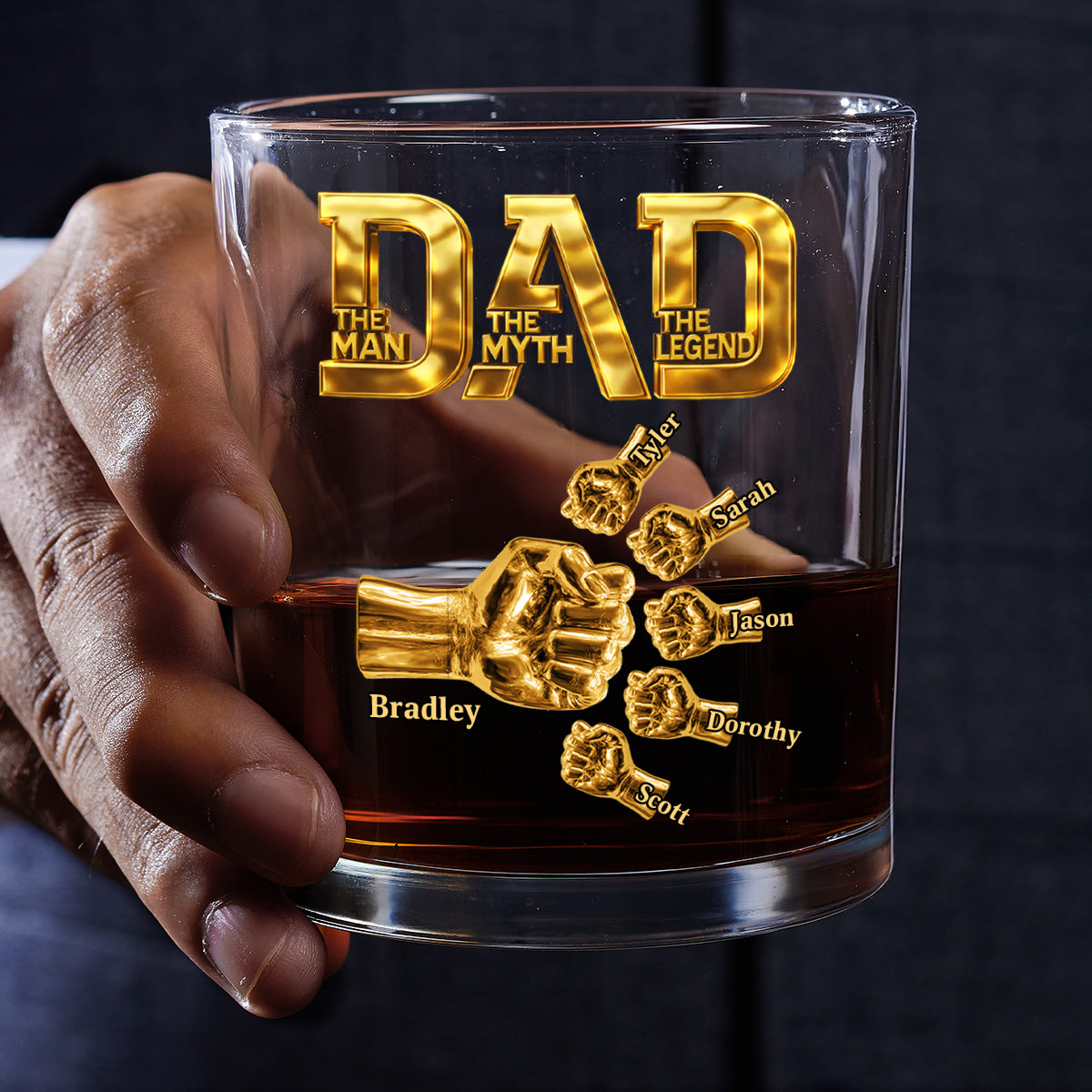 Dad The Man The Myth The Legend - Personalized Round Whiskey Glass