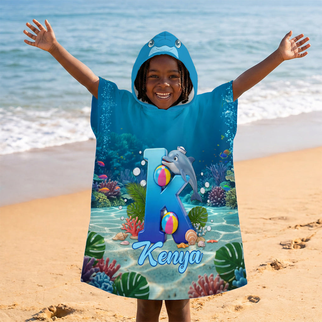 Dolphin Alphabet Summer Beach For Kid - Personalized Kids Hooded Beach Towel