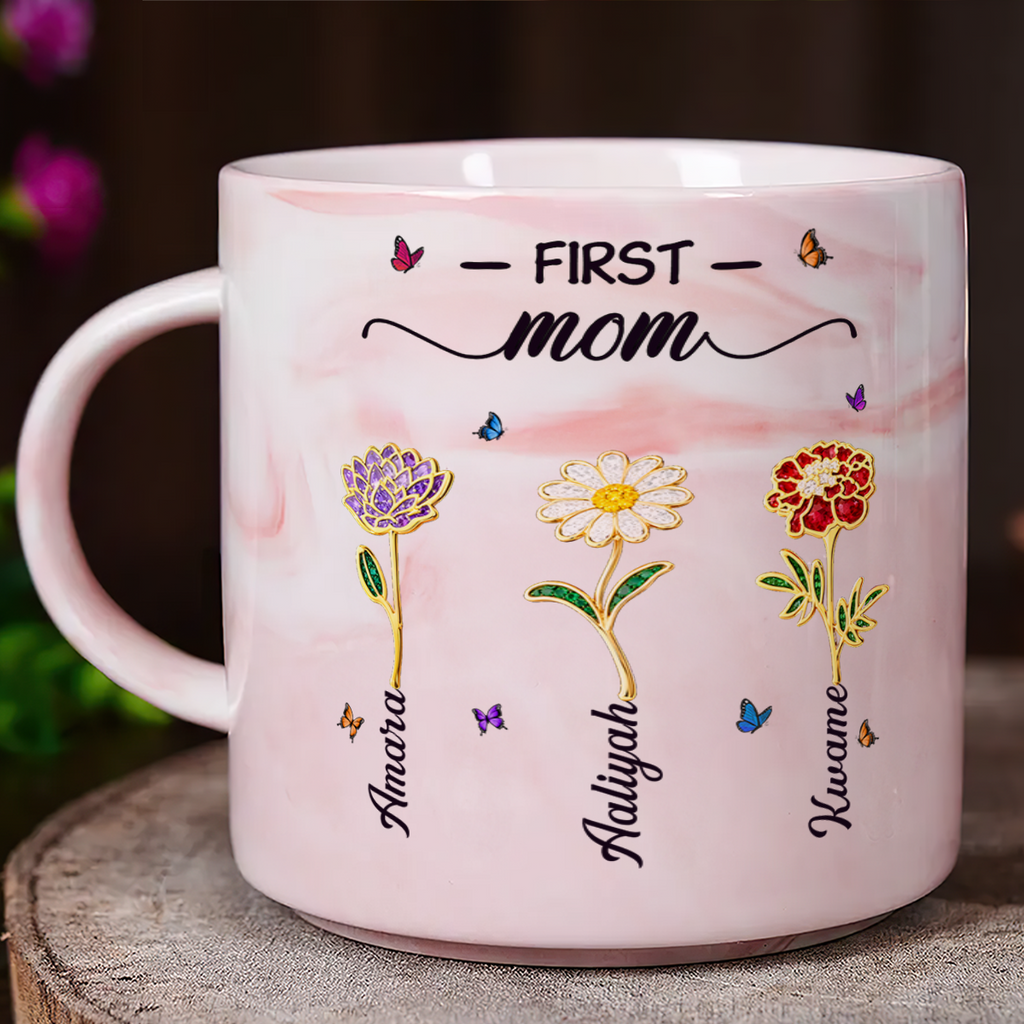 Grandma Birthmonth Flower - Personalized Marble Mug