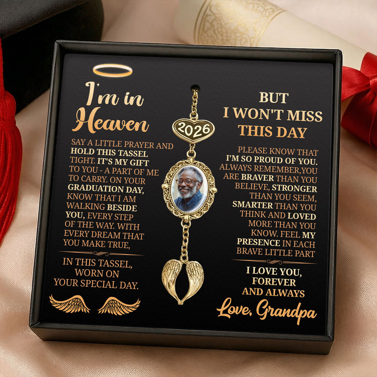 I'm In Heaven - Personalized Graduation Tassel Photo Charm With Angel Wing