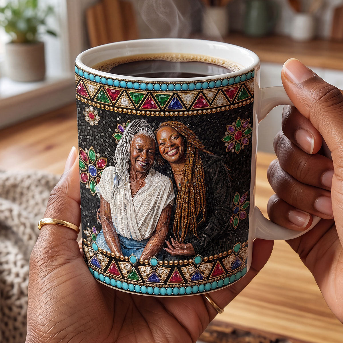 Custom Photo Portrait Premium Mosaic Mom Grandma Parents Family - Personalized Ceramic Coffee Mug