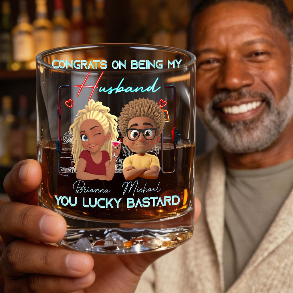 Luckily - Personalized Round Whiskey Glass