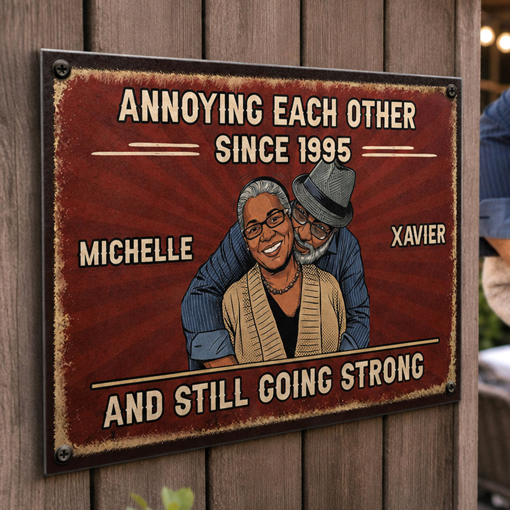Custom Photo Vintage Sketch Annoying Each Other For Years - Personalized Metal Sign