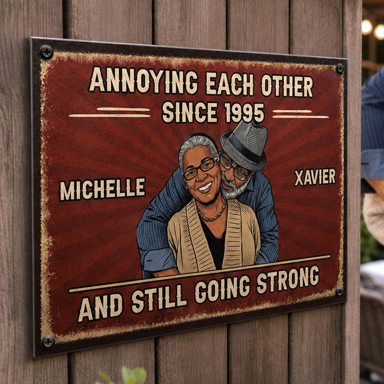 Custom Photo Vintage Sketch Annoying Each Other For Years - Personalized Metal Sign
