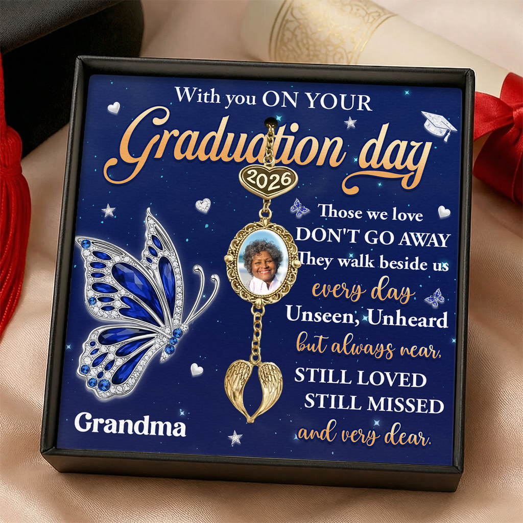 With You On Your Graduation - Personalized Graduation Tassel Photo Charm With Angel Wing