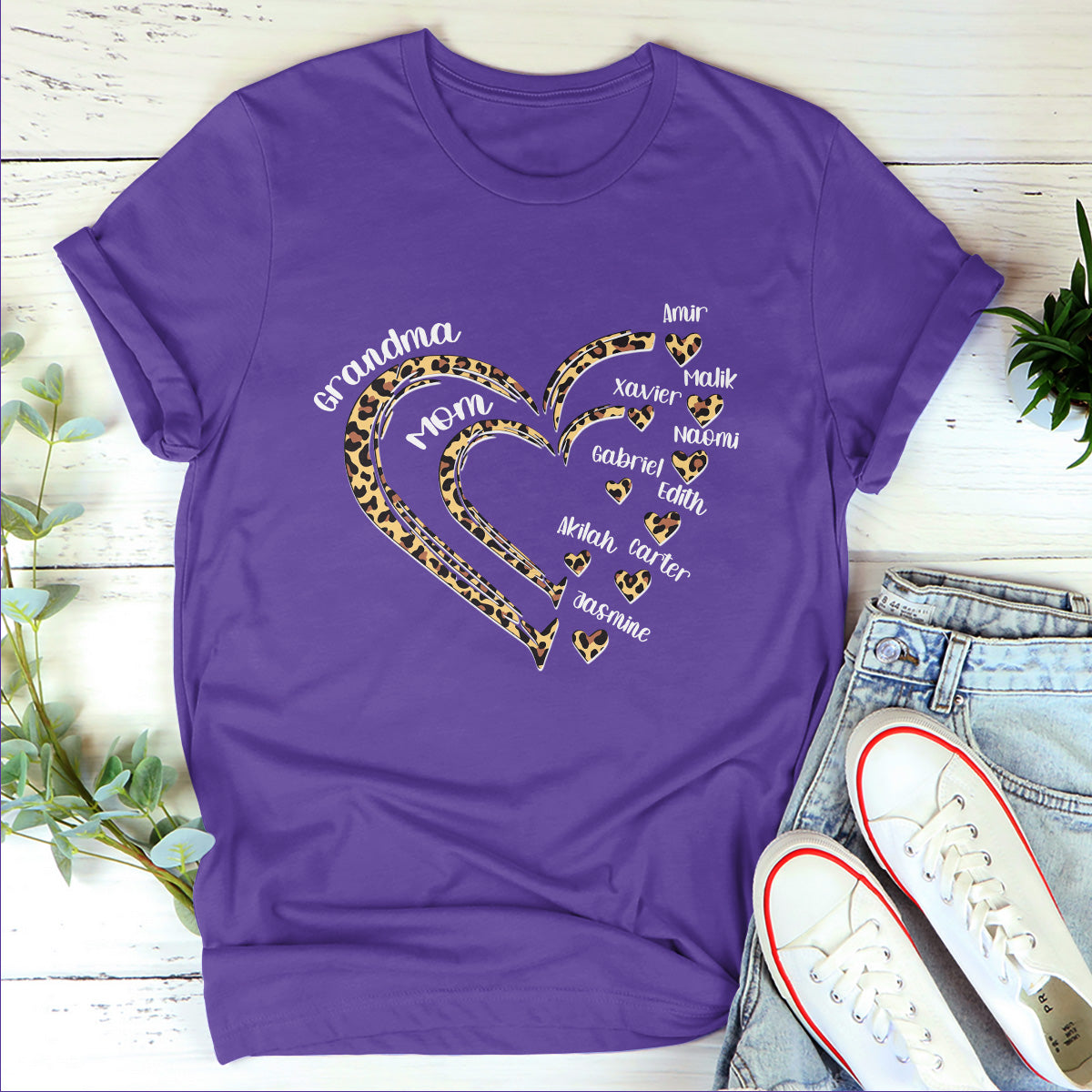 Grandma Mom Heart - Personalized 2D Unisex T-shirt
