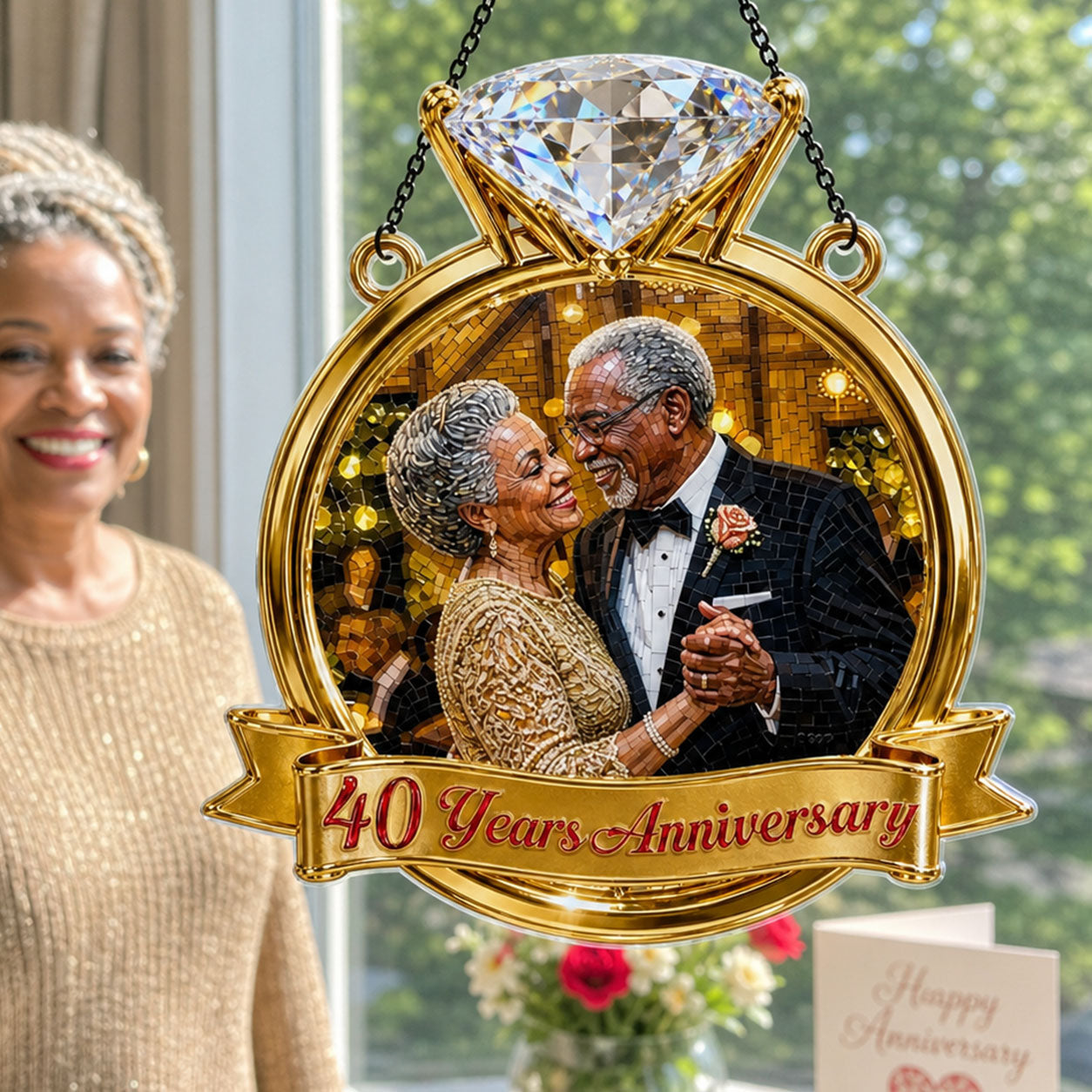 Custom Photo Stained Glass Portrait Couple Anniversary Gift - Personalized Acrylic Suncatcher