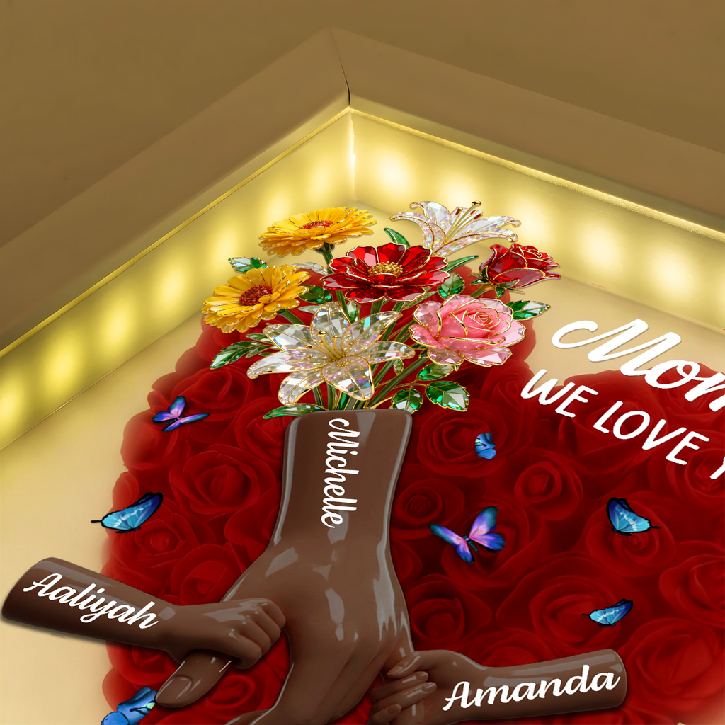 Mommy We Love You - Personalized Heart Flower Shadow Box
